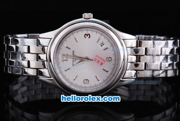 Patek Philippe Automatic with White Dial and SS Strap - Click Image to Close